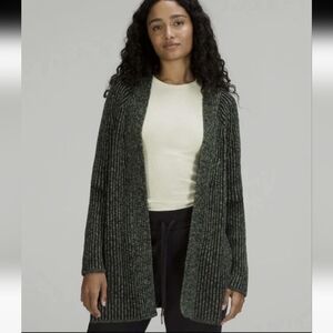 Lululemon Cotton Cashmere Sweater Wrap Size 12 Green Foliage Black Cardigan